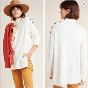 Anthropologie Margarita Tunic Sweater Button Neck Ivory Cream Women's Small